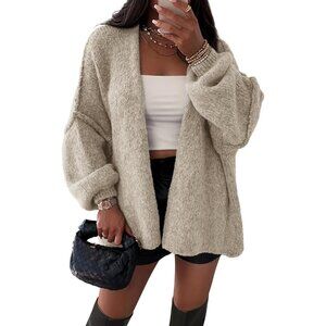 2025 Women's Oversized Fall Cardigan with Lantern Sleeves - Comfy Knit Layer